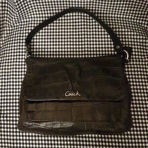 Coach Black Croc-Embossed Shoulder Bag